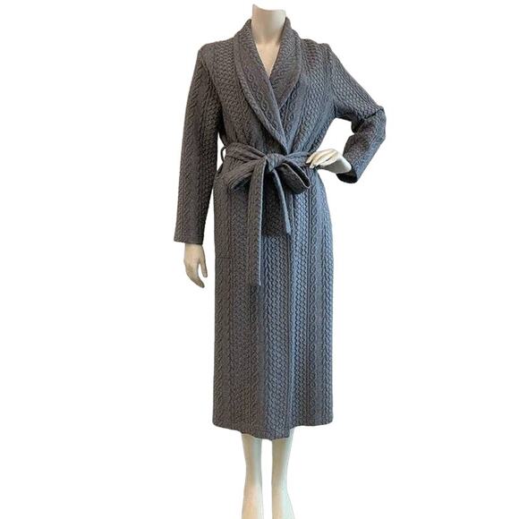 Diamond Tea Midi Robe Grey Cable Knit Patterned Wrap Large L NEW - Picture 3 of 4